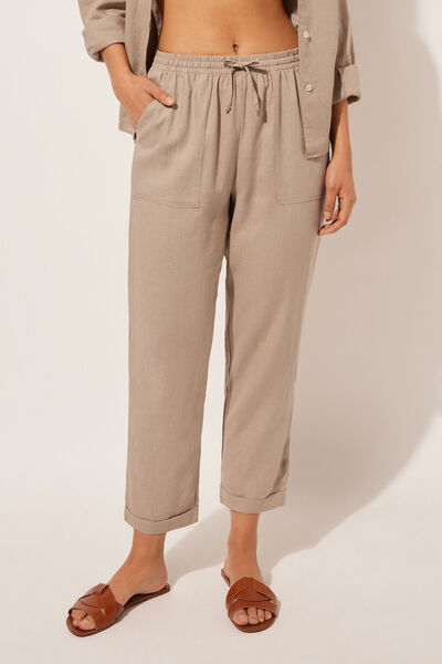 Calzedonia Pantalón Largo Recto Lino y Viscosa Mujer