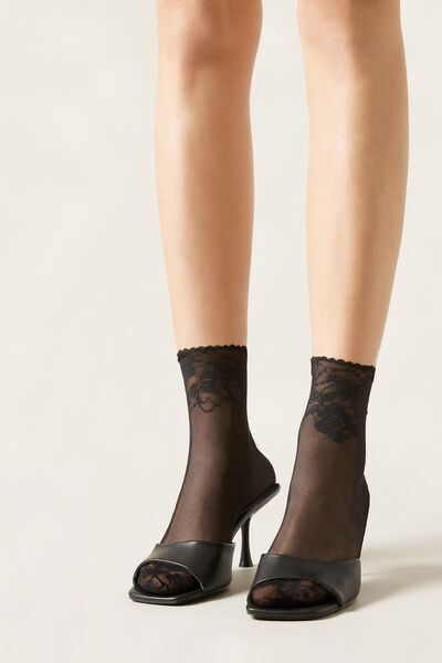 Calzedonia Calcetines de Encaje Mujer Negro Tamaño 37-39