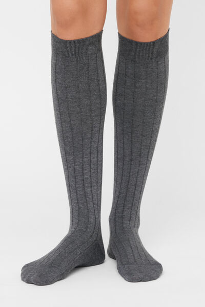 Calzedonia Calcetines Largos Canalé Mujer Gris Tamaño TU