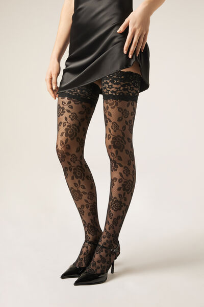 Calzedonia Medias Transparentes Flores Mujer Negro
