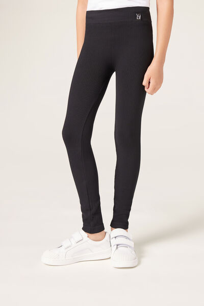 Calzedonia Legging de canalé sin costuras de niña Chica Negro Tamaño 8-10