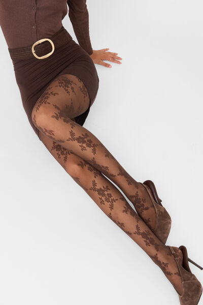 Calzedonia Pantis Transparentes Encaje Floral Mujer Marrón