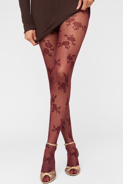 Calzedonia Collant Velati a Rose Donna Bordeaux Taglia 1/2