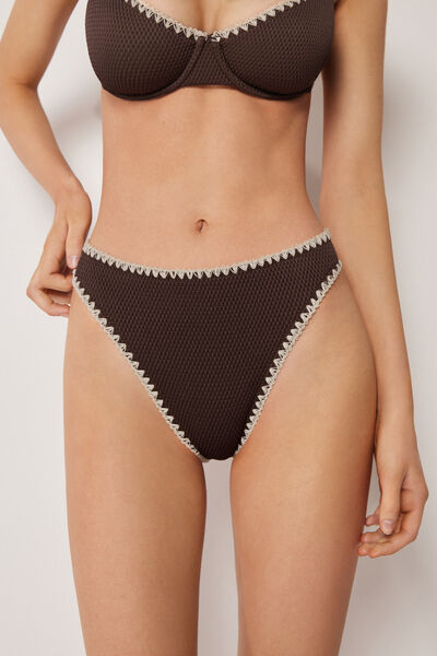 Brazilian-Bikinihose mit hohem Bund Bicolor Embroidery Frau