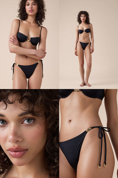 Bikinihose mit schmalen Bändchen Minimal Fit Frau Schwarz Größe