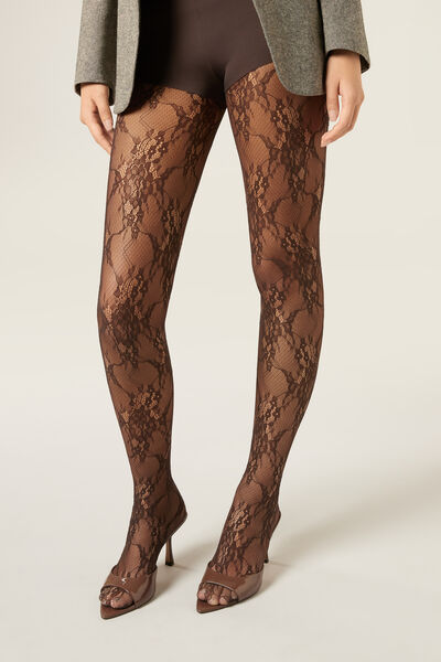 Strumpfhose aus Blumenspitze Frau