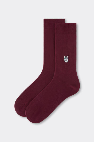 Herrensocken mit Dog-Stickerei Mann Bordeaux Größe
