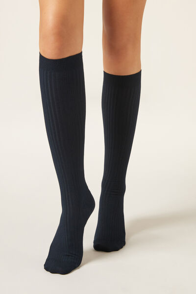 Lange gerippte Socken mit Cashmere Frau