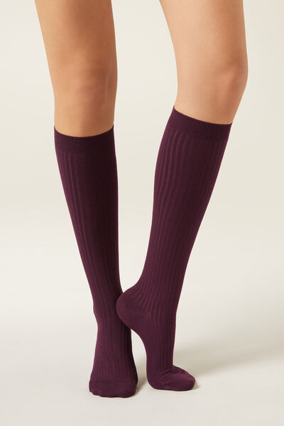 Lange gerippte Socken mit Cashmere Frau