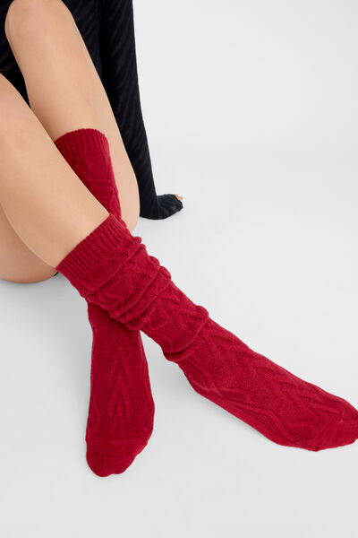 Lange Socken mit Kaschmir und Zopfmuster Frau