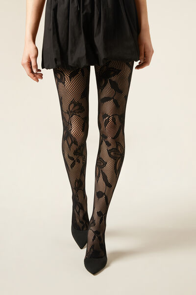 Calzedonia Spitzenstrumpfhose mit Maxi-Blumenmuster Frau Weiß Größe strumpbyxor dam