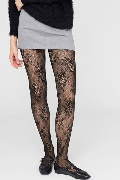 Calzedonia Strumpfhose aus Blumenspitze Frau Schwarz Größe strumpbyxor dam