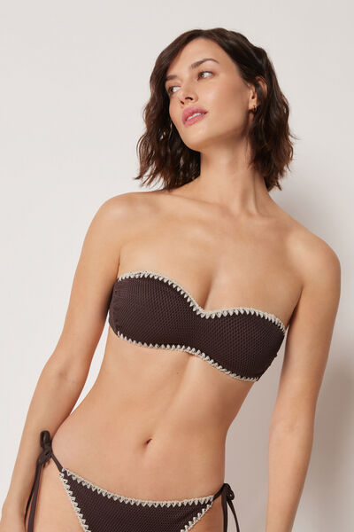 Bandeau-Bikinioberteil Bicolor Embroidery Frau Braun Größe