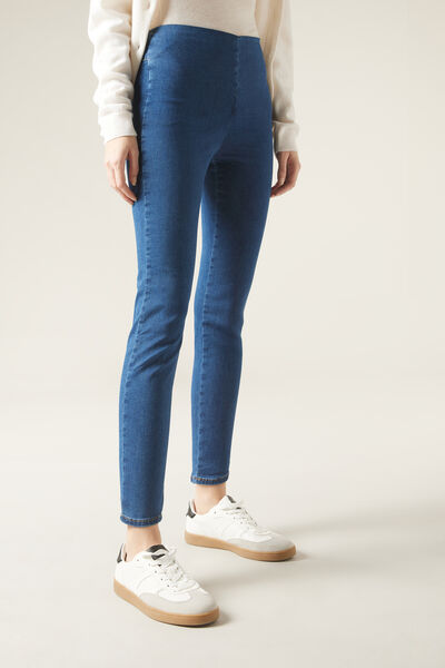 Skinny Leggings aus Denim mit hohem Bund Frau Blau Größe