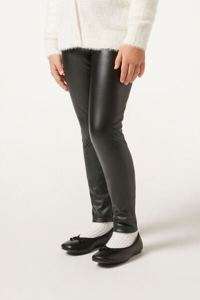 Calzedonia Leggings Termico Effetto Pelle da Bambina Bambina Nero Velikost 9-10