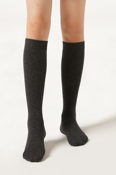 Calzedonia Calze Lunghe in Cotone da Bambini Unisex Grigio Velikost 37-39