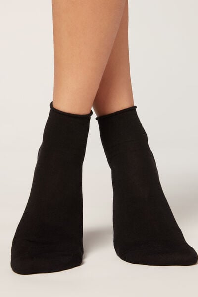 Calzedonia Calze Corte in Cotone Senza Bordo Donna Nero Velikost 39-41