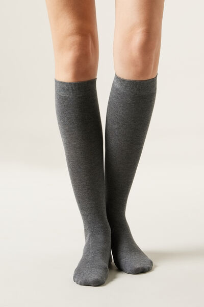 Calzedonia Calze Lunghe in Cotone Rasato Donna Grigio Scuro Velikost TU
