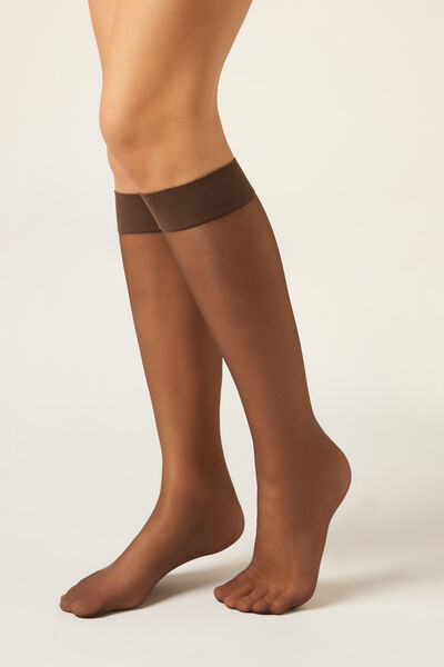 Calzedonia Gambaletti con Bordi Comfort 20 Denari Donna Marrone Velikost TU