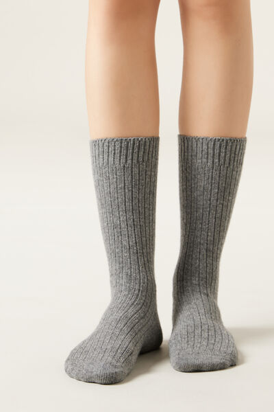 Calzedonia Calzini Corti a Coste con Lana e Cashmere Donna Grigio Velikost TU