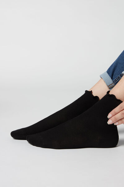 Calzedonia Calcetines Algodón De Canalé Mujer Negro Tamaño TU