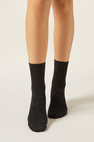 Calzedonia Calcetines Cortos en Cachemira y Glitter Mujer Negro Tamaño TU