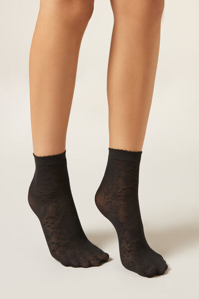 Calzedonia Calcetines Cortos Lycra Flores Mujer Negro Tamaño TU