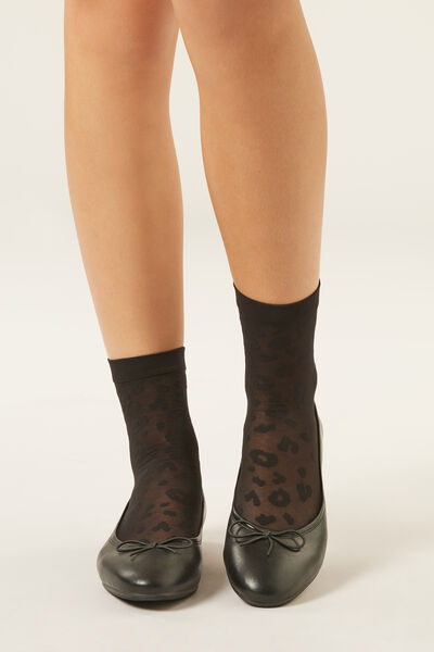 Calzedonia Calcetines Cortos Lycra Animal Print Mujer Negro Tamaño TU