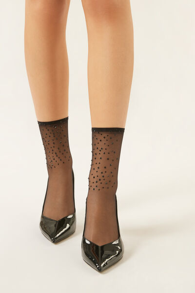 Calzedonia Calcetines Cortos Lycra Con Strass Mujer Negro Tamaño TU