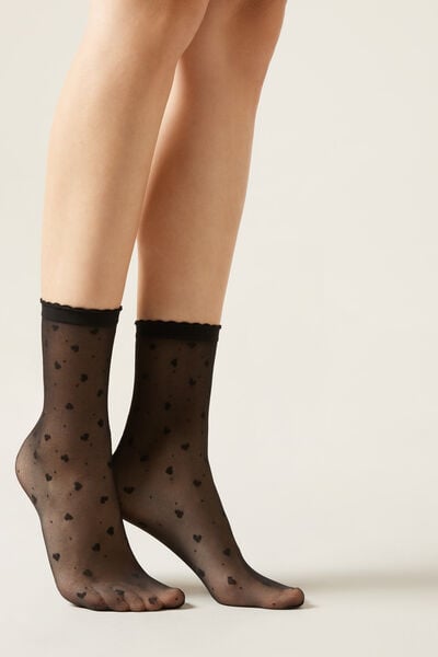 Calzedonia Calcetines Motivo Corazones y Lunares Mujer Negro Tamaño TU