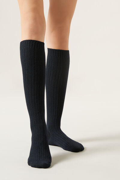 Calzedonia Calze Lunghe a Costine con Lana e Cashmere da Donna Donna Blu Velikost TU