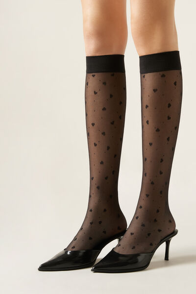 Calzedonia Calcetines Corazones y Lunares Mujer Negro Tamaño TU