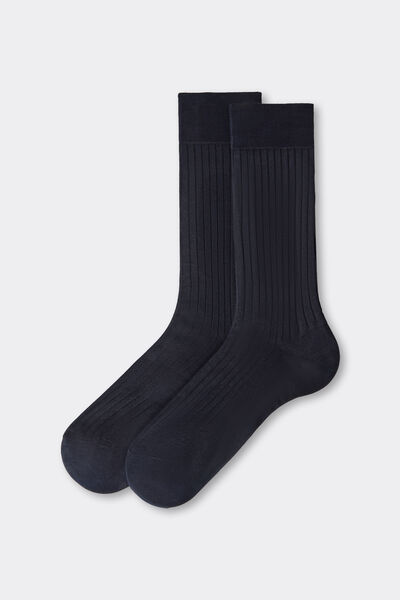 Calzedonia Calzini a Coste in Filo di Scozia Uomo Blu Velikost 46-47