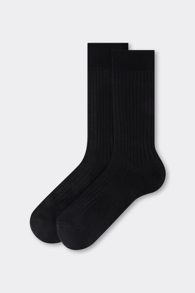 Calzedonia Calzini a Coste in Filo di Scozia Uomo Nero Velikost 46-47