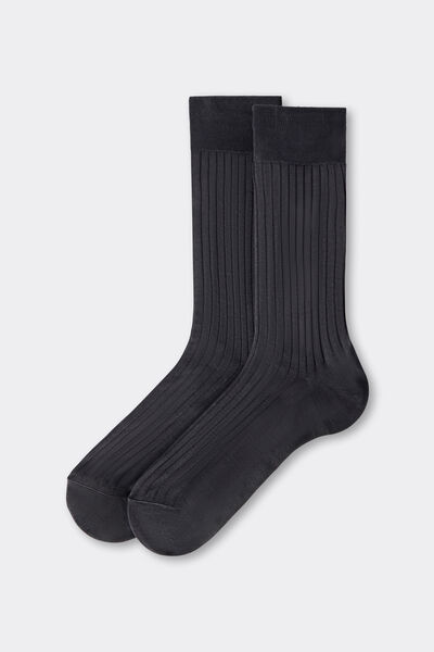 Calzedonia Calzini a Coste in Filo di Scozia Uomo Grigio Velikost 44-45