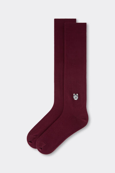 Calzedonia Calze Lunghe Ricamo Dogs da Uomo Uomo Bordeaux Velikost TU