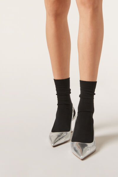 Image of Calzedonia Socke aus Wolle/Baumwolle ohne Bündchen Frau Schwarz Größe Einheitsgröße