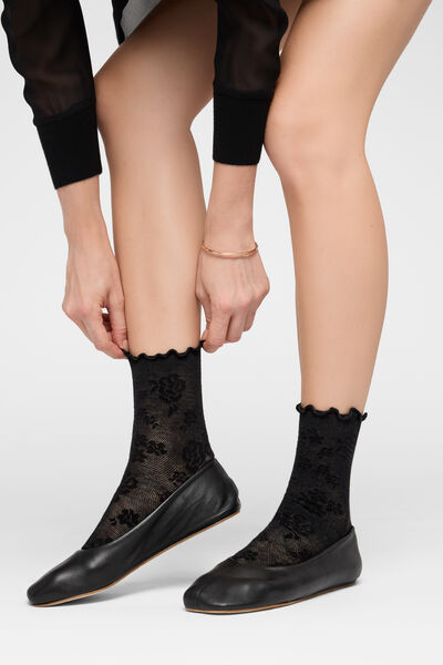Image of Calzedonia Socken in Spitzenoptik Frau Schwarz Größe Einheitsgröße
