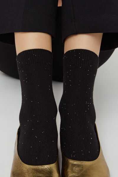 Image of Calzedonia Socken mit durchgehender Paillettenverzierung Frau Schwarz Größe Einheitsgröße