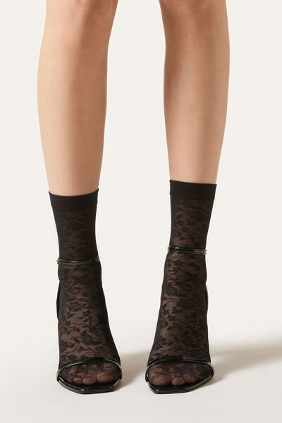 Image of Calzedonia Socken mit Blumenmotiv Frau Schwarz Größe Einheitsgröße