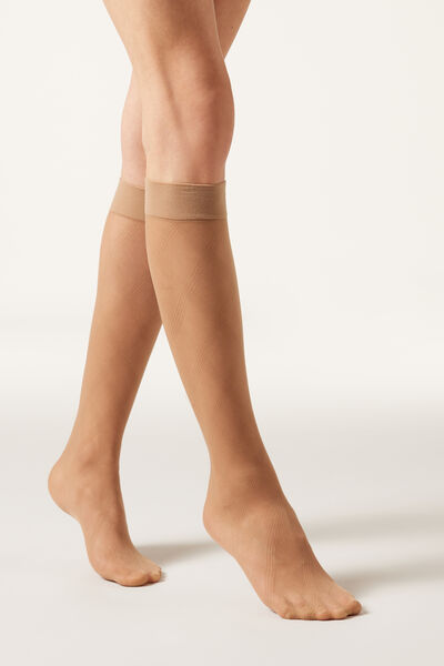 Image of Calzedonia Halbtransparente knielange Socken mit Rautenmuster Frau Hautfarben Größe Einheitsgröße