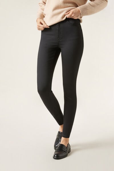 Image of Calzedonia Skinny Push-up-Jeans aus Soft-Touch-Gewebe mit hohem Bund Frau Schwarz Größe L