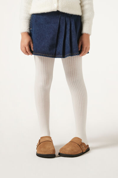 Image of Calzedonia Gerippte Baumwollstrumpfhose für Mädchen Mädchen Weiß Größe 10-13 JAHRE