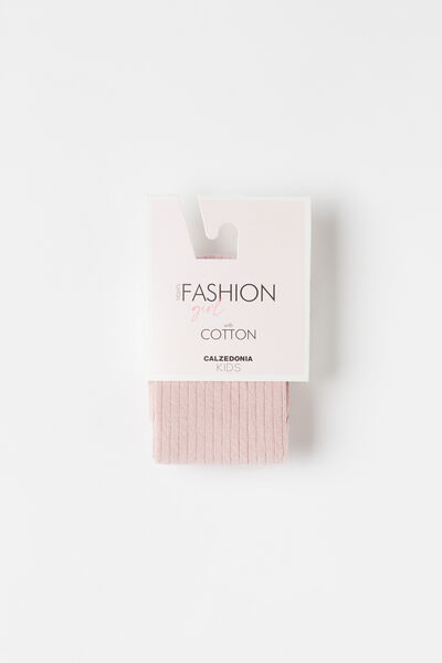 Image of Calzedonia Gerippte Baumwollstrumpfhose für Mädchen Mädchen Rosa Größe 10-13 JAHRE