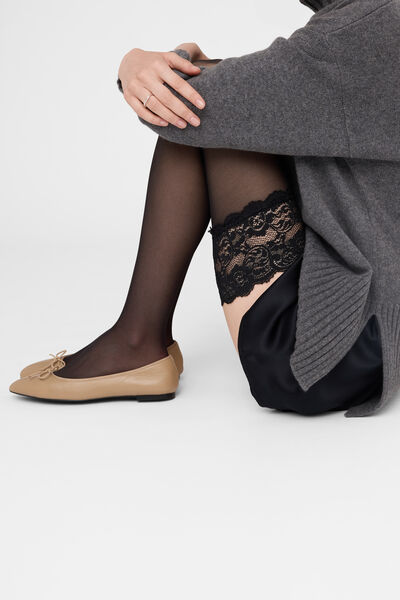 Image of Calzedonia Transparente halterlose Strümpfe mit Spitzenabschluss Frau Schwarz Größe 1/2
