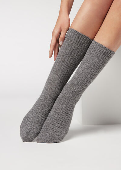 Short Ribbed Socks with Wool and Cashmere