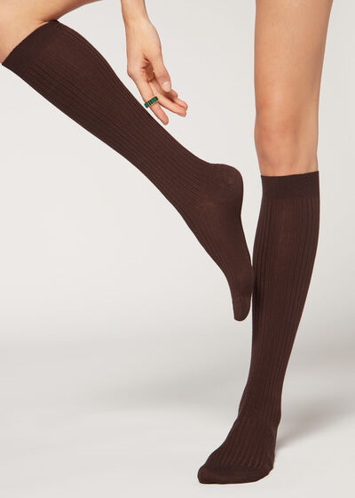 Lange gerippte Socken mit Cashmere