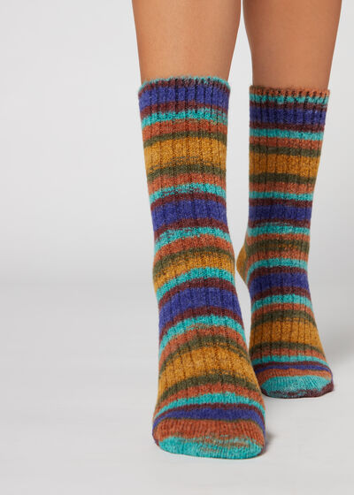 Wool Short Socks with Gradient Stripes
