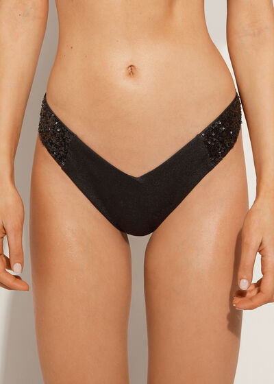Sequin High-Leg Brazilian Bikini Bottoms Cannes