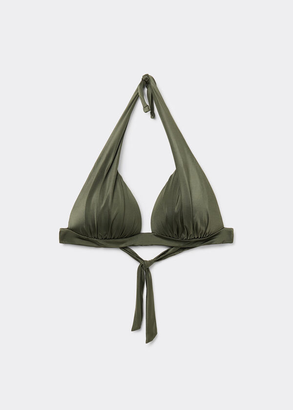 Graduated Padded Triangle Bikini Top Shiny Satin